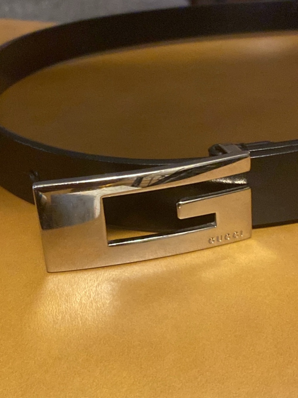 Gucci Black Leather Belt with Silver G-Plate Buckle
